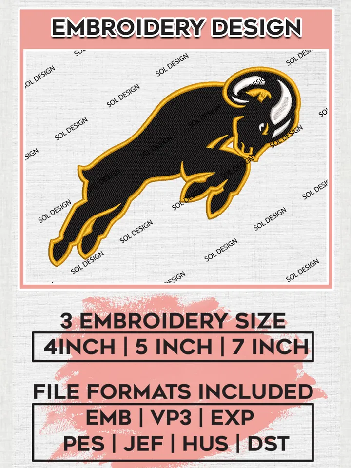 VCU Rams NCAA Football Team Mascot Logo Embroidery Design Files, NCAA VCU Rams Machine Embroidery, NCAA Teams, 3 sizes, NCAA Machine embroidery designs, Digital Download