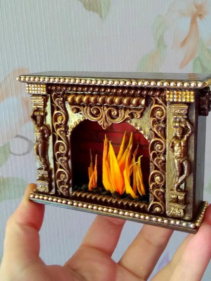 Fireplace for dollhouse handmade.1:12 scale.