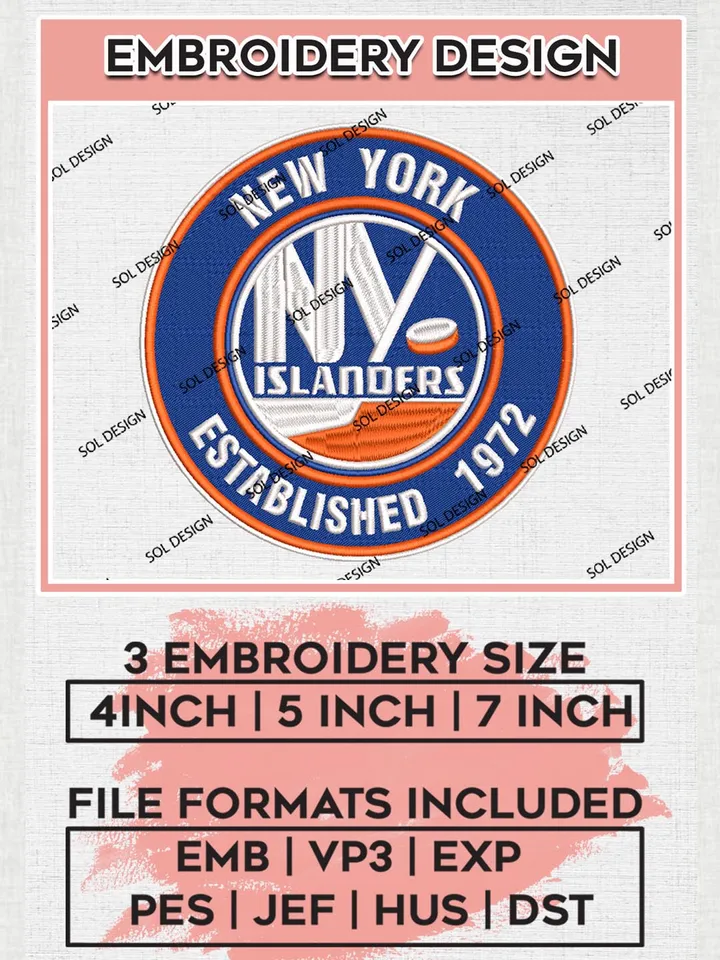 New York Islanders Round Logo Embroidery Files, NHL New York Islanders Embroidery Designs, NHL Embroidery Designs, NHL Machine Embroidery Designs, Digital Download