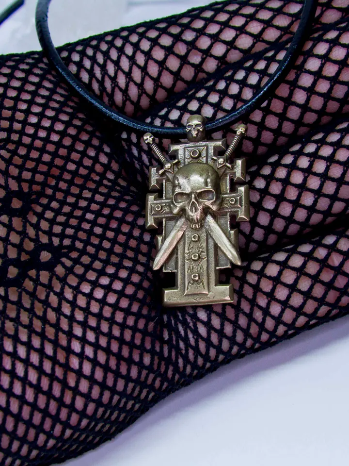 Solid Brass Ordo Xenos Insignia with Skull and Crossed Swords