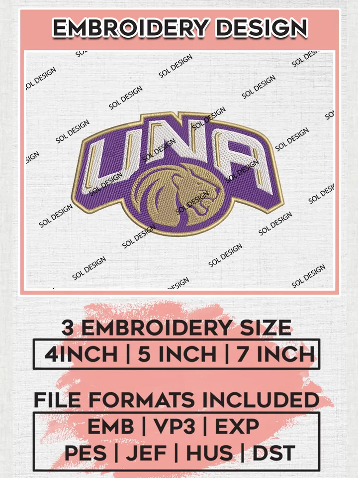 NCAA UNA Lions Team Logo embroidery designs, NCAA North Alabama Lions Logo Machine embroidery files, NCAA Team Logo embroidery designs, NCAA Game Day Machine embroidery designs, Digital Download