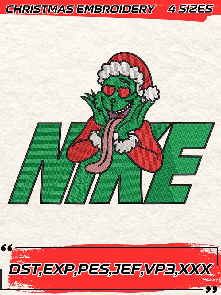 Swoosh Grinch Christmas Embroidery Design,Christmas Embroidery Design,4 Sizes,Digital Download