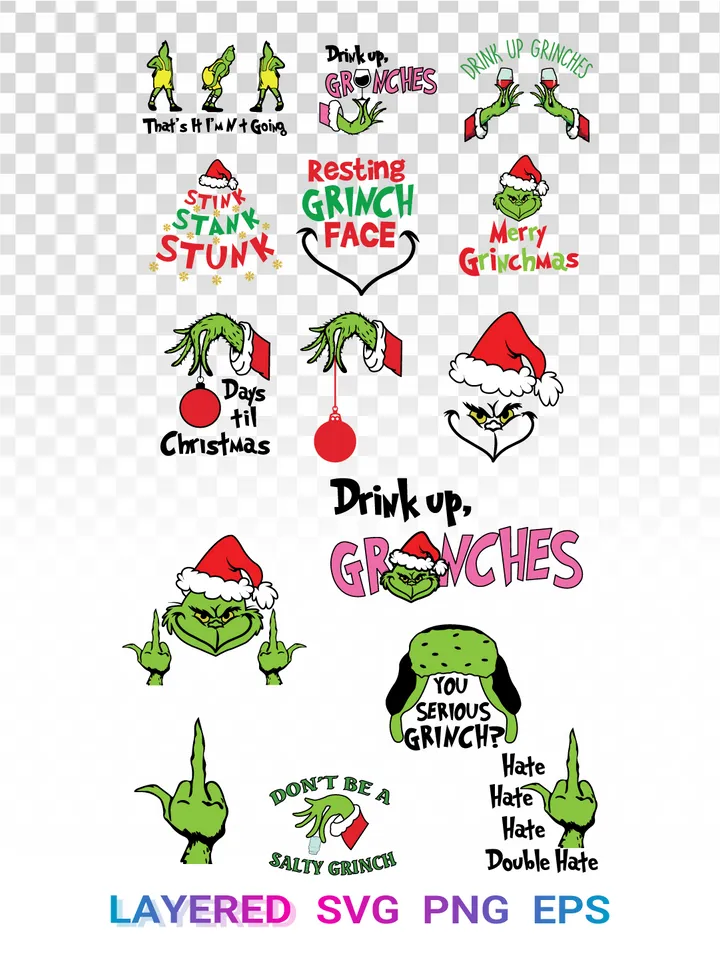 Grinch Quotes SVG PNG, Funny Christmas Clipart, Cricut