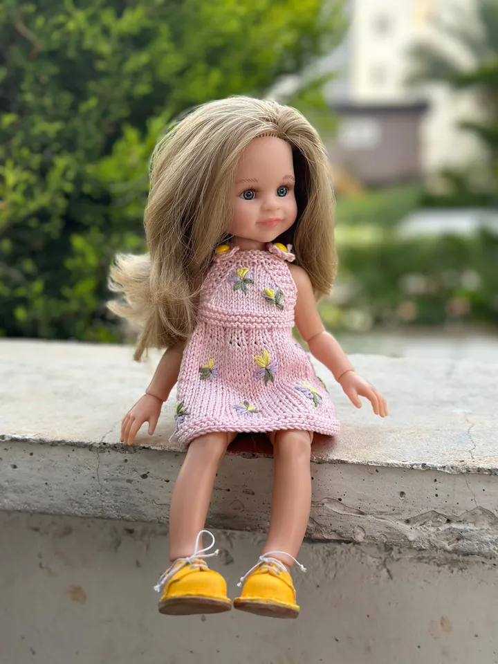 Summer Dress with flower embroidery Exclusive Handmade Outfit Paola Reina Doll ooak