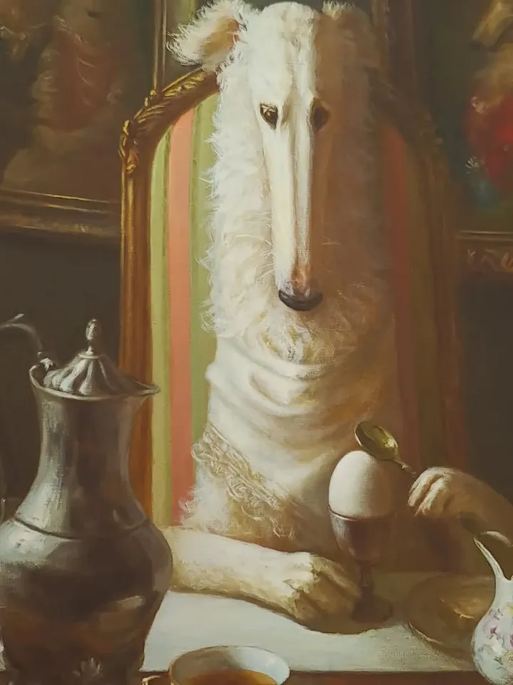 print of oil painting Russian Greyhound "Breakfast"