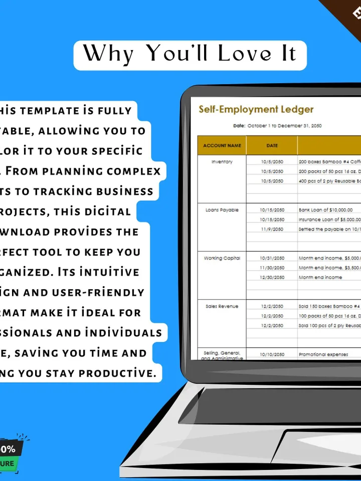 Self-Employment Ledger Template, Editable Google Sheets, Digital Download for Income & Expense Tracking for Freelancers and Entrepreneurs