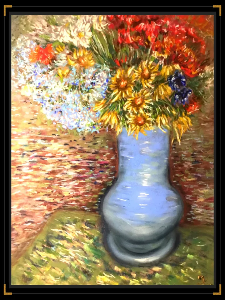 Vase of flowers,impressionistic soft pastel painting on pastelmat,gift for her,original wall art.