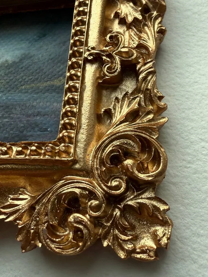 Small Landscape Painting Framed Original Dark Coast Ocean Art Antique Frame Tiny Paintings 3 x 4 Art Victorian artwork