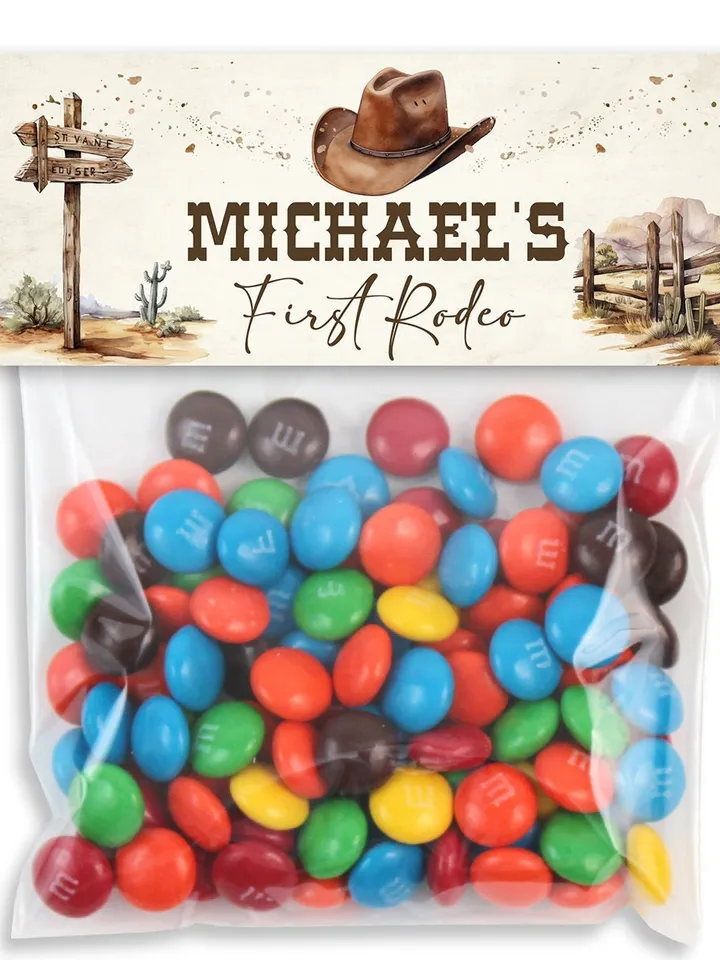 Editable TREAT BAG TOPPER First Rodeo Birthday Label; Our Little Cowboy is OneParty; Wild West Birthday Template Instant Download; fr12