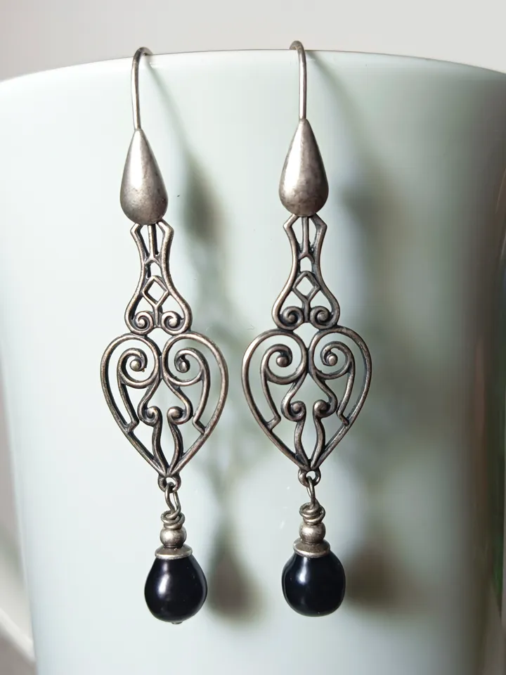 Boho Shabby chic Vintaj and Artisan Pewter permanent colored natural copper with cultured pearls beads  earrings