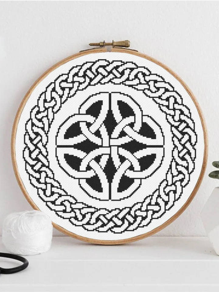 Celtic knot cross stitch pattern download PDF Mandala pattern digital PDF, Monochrome cross stitch chart, Celtic embroidery, Home decor #M70