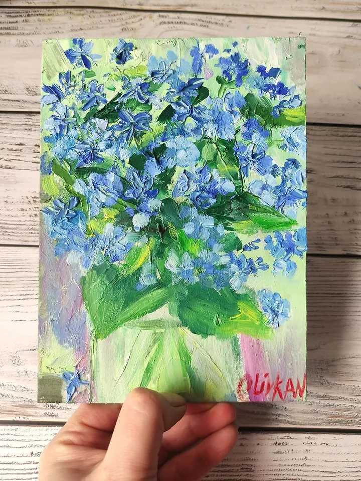 Forget me nots Painting Bluebonnet Original Oil Art Floral Artwork
