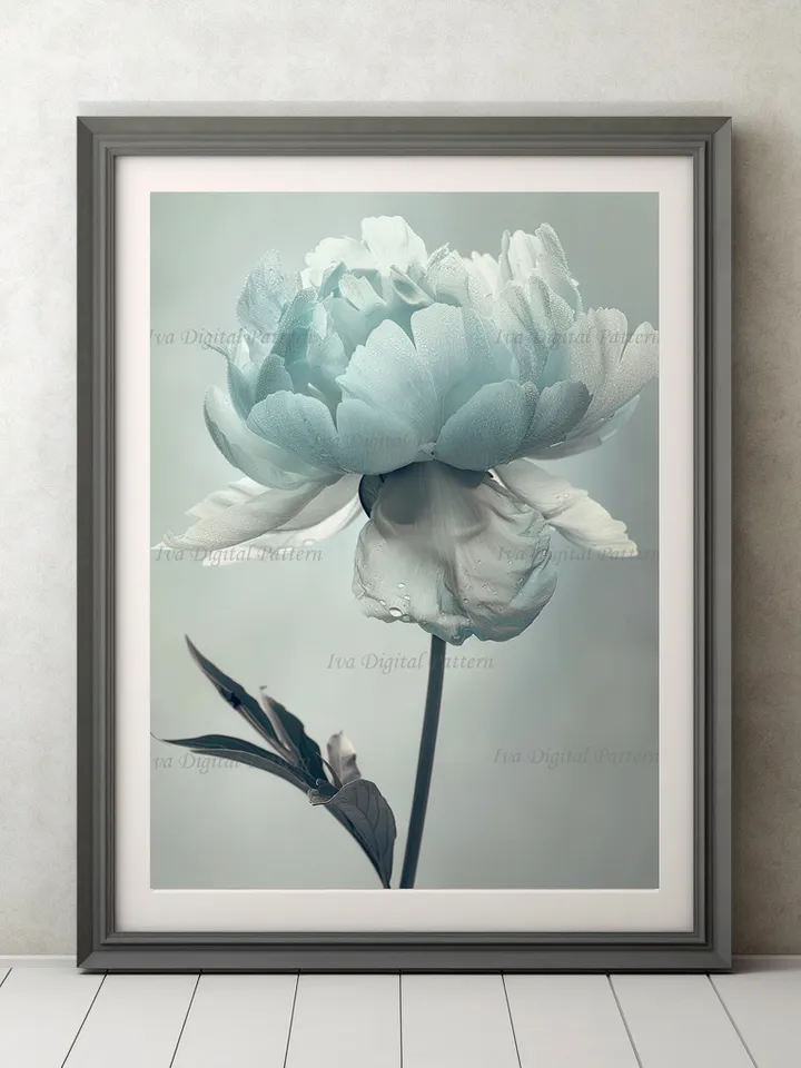 Digital Blue Flower Peony Art Print Abstractionism  , Modern Wall Art Decor, Digital Prints, Instant Download AI