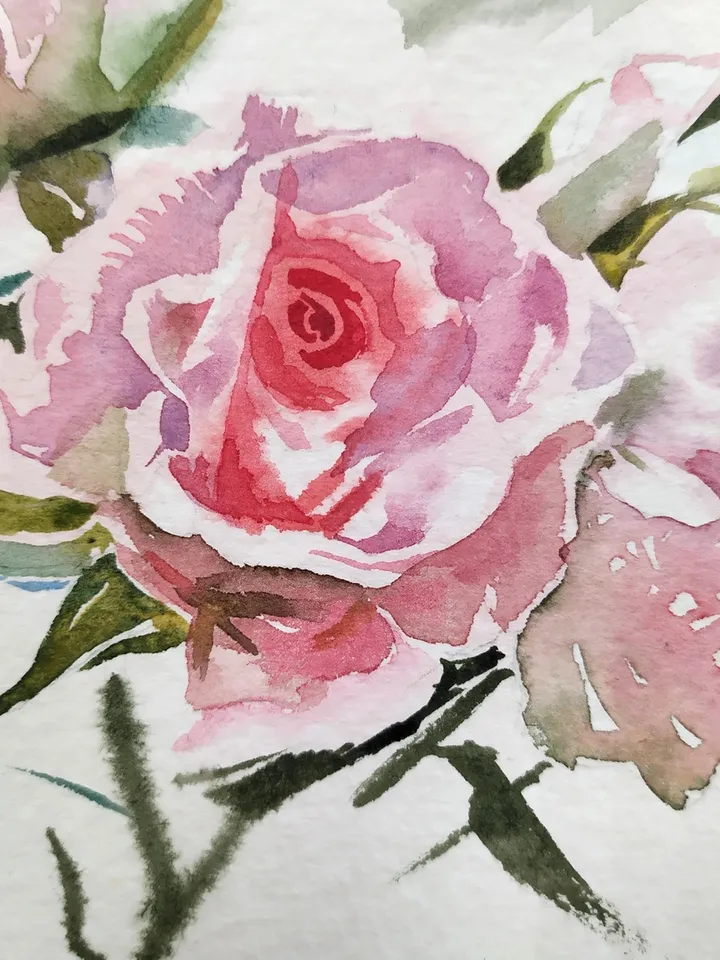 Rose Painting Floral original art 6 by 6 Pink Flower watercolor Pink rose wall art Rose aquarelle by Natalia Plotnikova