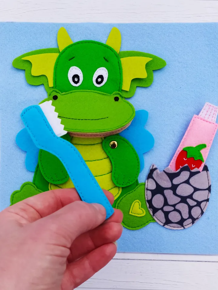 Clean teeth Dino's Quiet book Pattern pdf, Felt book pattern svg, Baby Soft book tutorial, Busy book sewing ideas for kids 2, 3, 4 year old