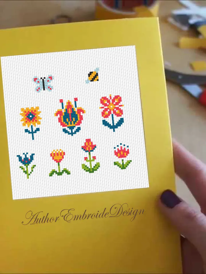 Folk flowers cross stitch pattern PDF download Tiny flower sampler cross stitch, Mini floral pattern digital PDF, Scandinavian folk #P43
