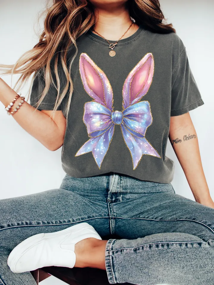 Easter Bunny Coquette PNG, Glitter Easter Bunny png, Happy Easter png, Easter png, Girls Easter Png, Bunny Bow Png, Easter Shirt, Spring png