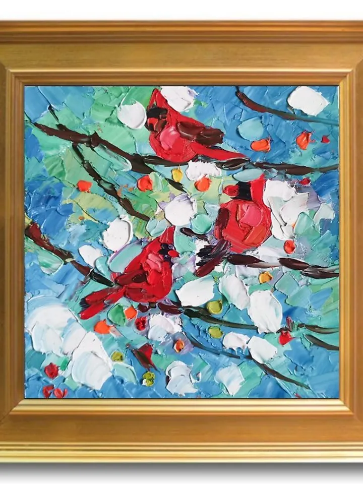 Cardinal Painting Original Art Bird Painting Oil Painting Small Painting by Vera