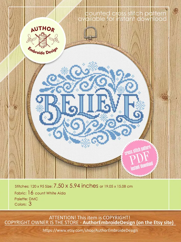 Believe christmas cross stitch pattern PDF download Believe cross stitch chart, Christmas pattern digital PDF, Christmas ornament #N158