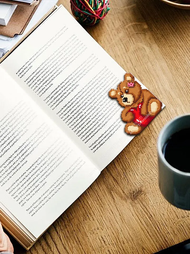 Valentines bear Corner bookmark cross stitch pattern PDF download Bear cross stitch chart Bookmark pattern digital PDF Book lover gift #B395