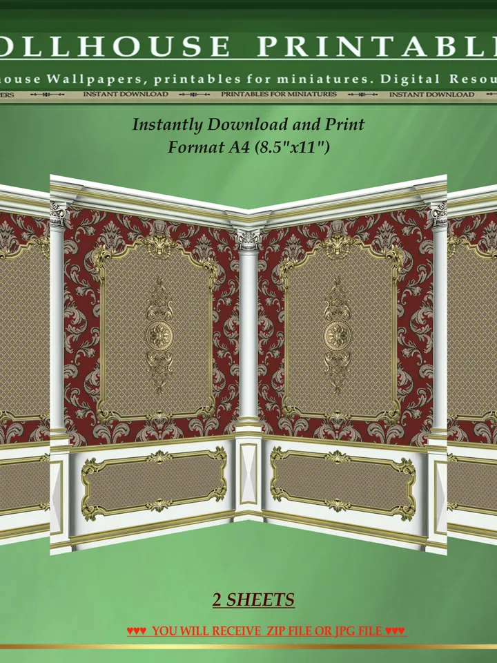 Wallpapers- Set 17-v9 | Printables for Dollhouses and Unique Miniature Projects | Digital Downloads | in Scale 1/12th