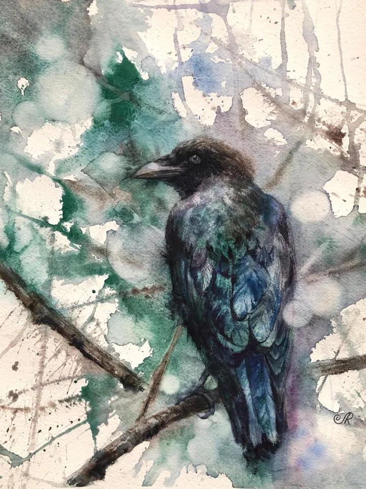 Crow Original Painting Raven Watercolor Painting Birds Wall Art