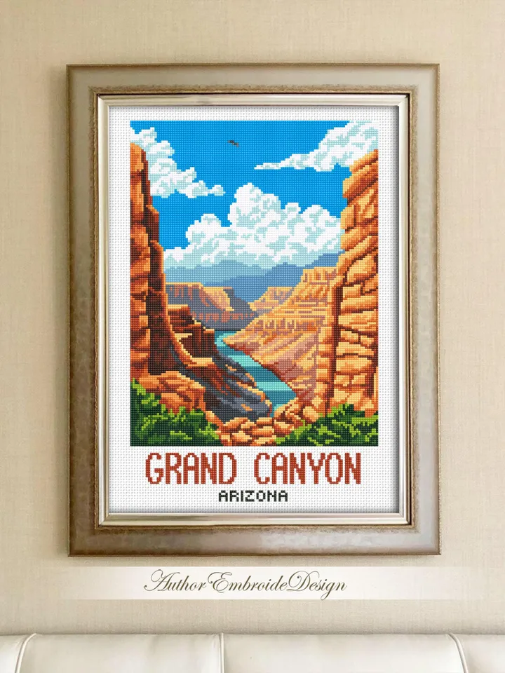 Grand canyon national park cross stitch pattern PDF download Travel poster cross stitch chart, Mountain landscape pattern digital PDF #L98