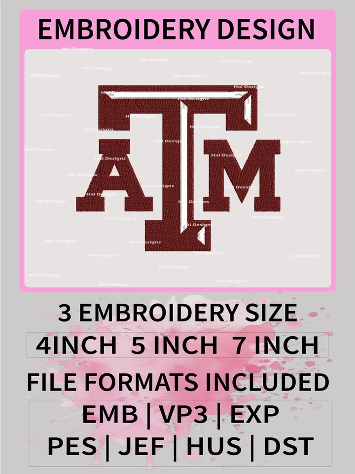 NCAA Texas A&M Aggies Embroidery File, 3 Sizes, 6 Formats, NCAA Machine Embroidery Design, NCAA Logo, NCAA Teams