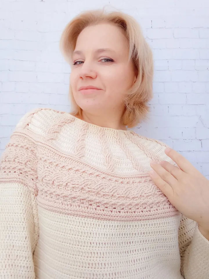 Top Down Cable Women's Pullover Sweater Crochet Pattern