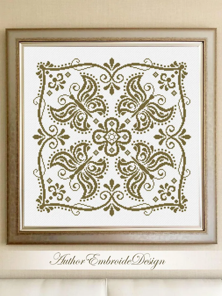 Butterfly mandala cross stitch pattern PDF instant download Monochrome cross stitch chart, Mandala pattern digital PDF for beginners #M273