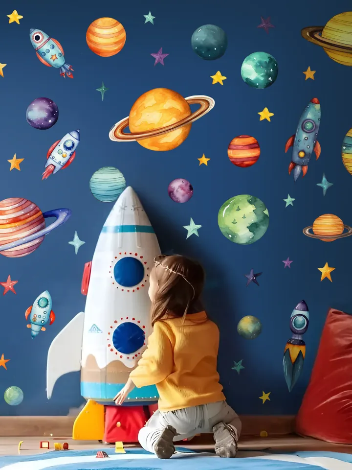 Space Wall Decal Planets Stickers Cosmos Peel and stick el2