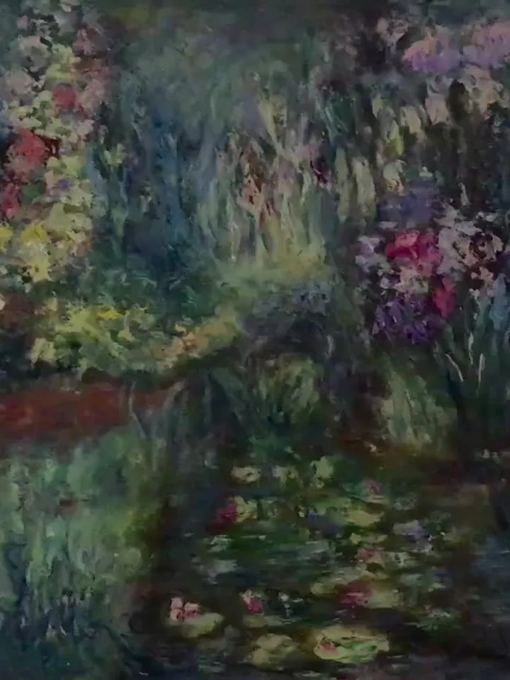 XL-Mysterious garden original oil painting on unstretched canvas,floral landscape pond of lillies,impressionistic art on large canvas,decor.