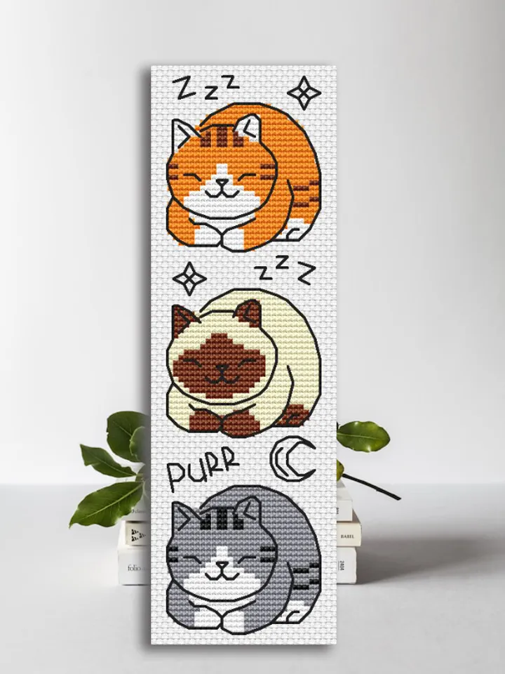 Cross stitch bookmark pattern Purring Cats