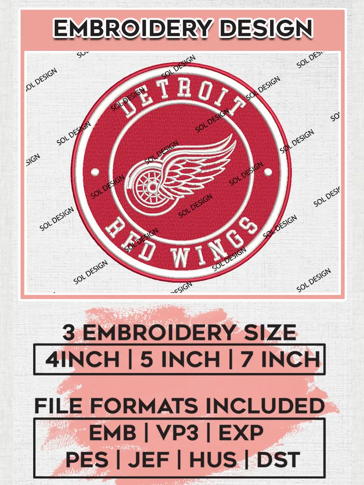 Detroit Red Wings Circle Logo Machine Embroidery Files, NHL Detroit Red Wings Embroidery Designs, NHL Red Wings Logo, NHL Embroidery Designs, Digital Download