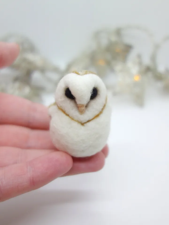 Miniature needle felted barn owl, baby owl, made to order
