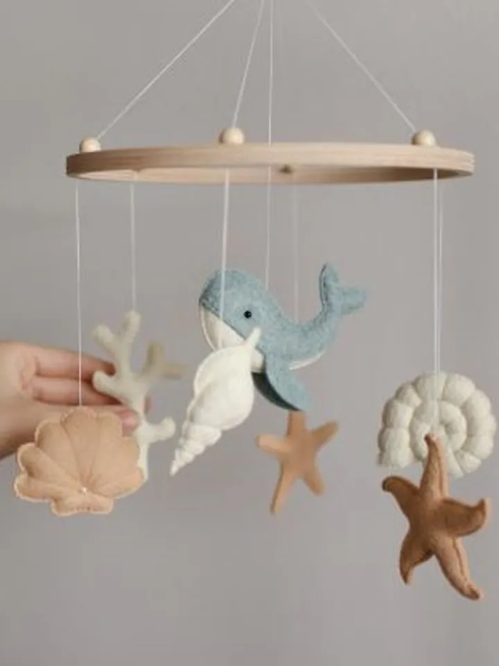 Handcrafted Whale and Ocean Themed Felt Baby Mobile - Customizable Nursery Decor