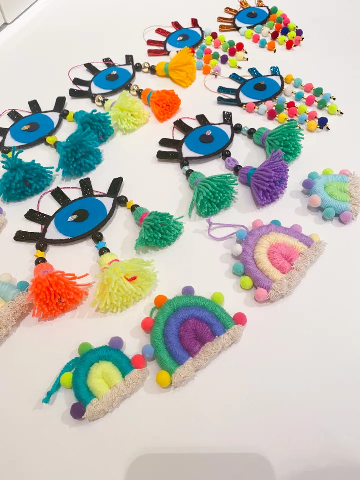Evil eye ornaments, Cute Christmas gift set, Colorful boho home decor