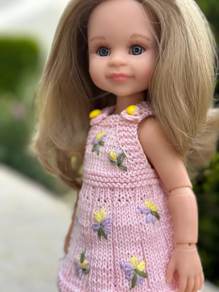 Summer Dress with flower embroidery Exclusive Handmade Outfit Paola Reina Doll ooak