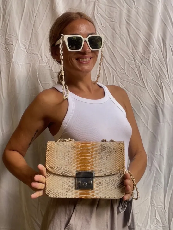 Genuine python skin crossbody gold classy bag| designer women leather handbag | snakeprint bag | crossbody purse | gift for her