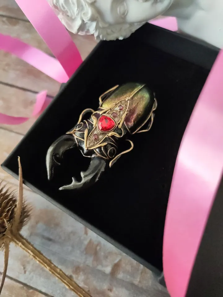 Stag Beetle, Big Beetle, Beetle Brooch, Green Beetle, Insect brooch