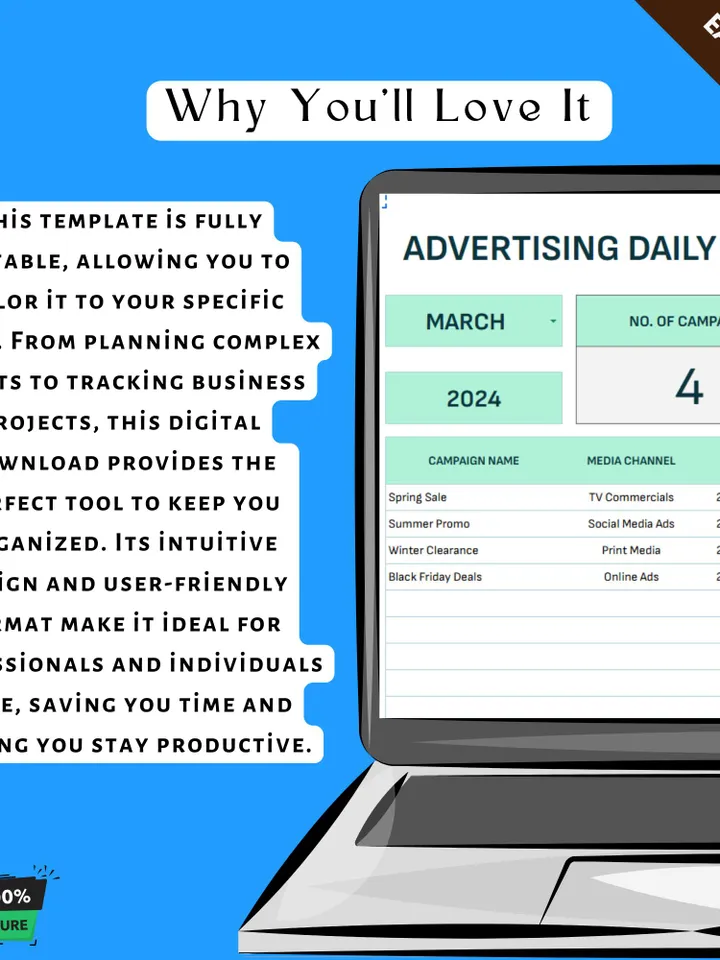 Advertising Daily Media Spend Tracker Template, Google Sheets, Track Marketing Campaign Budgets