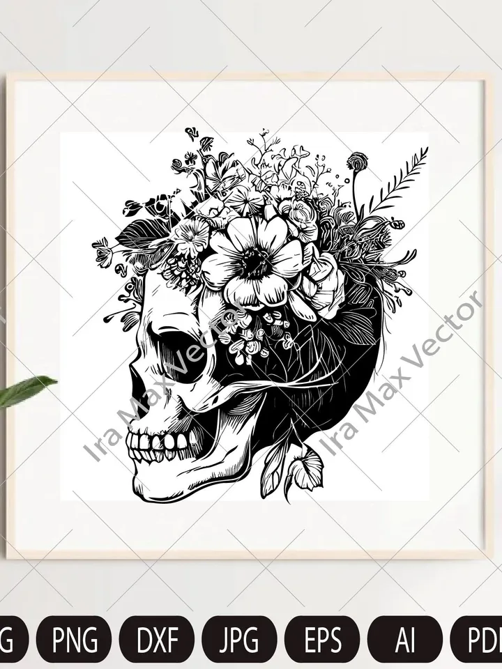 Skull svg file, Flower Skull svg, Skull cut file, Floral Skull svg file, Sugar Skull Svg file, skull flower crown, halloween, gothic, goth