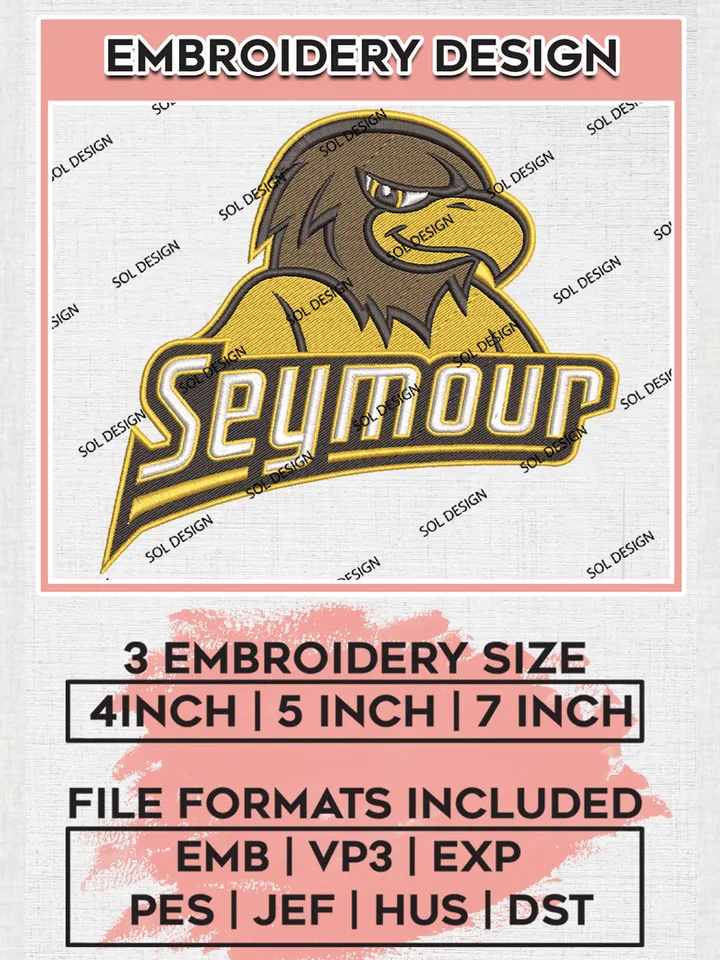 NCAA Saymour Eagles Team Mascot Logo Embroidery Design Files, NCAA Southern Miss Golden Eagles Machine Embroidery, NCAA Teams, Game Day, 3 sizes, NCAA Machine embroidery designs, Digital Download