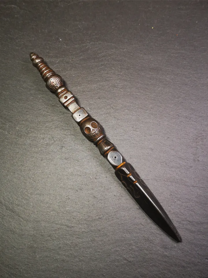 Gandhanra Handmade Tibetan Buddhist Ritual Implement - Kila -Dorje Phurba,Made of Cold Iron inlaid with Copper,7.5"