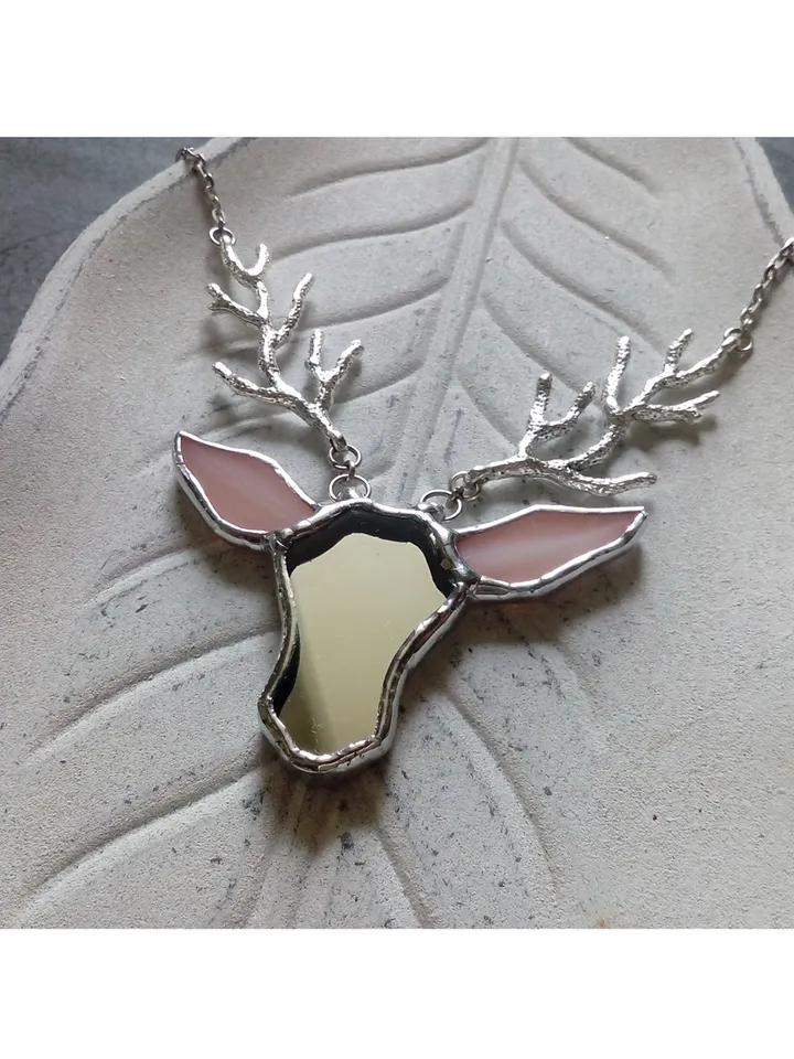Deer antler jewelry, Deer head necklace, Noel, Yule jewelry. Christmas deer, stag head pendant