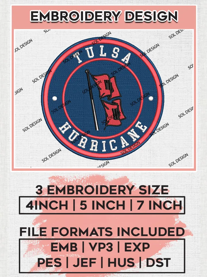 NCAA Tulsa Golden Hurricane Round Logo Embroidery, NCAA Tulsa Golden Hurricane Logo Embroidery files, NCAA Teams, Machine embroidery designs, Digital Download