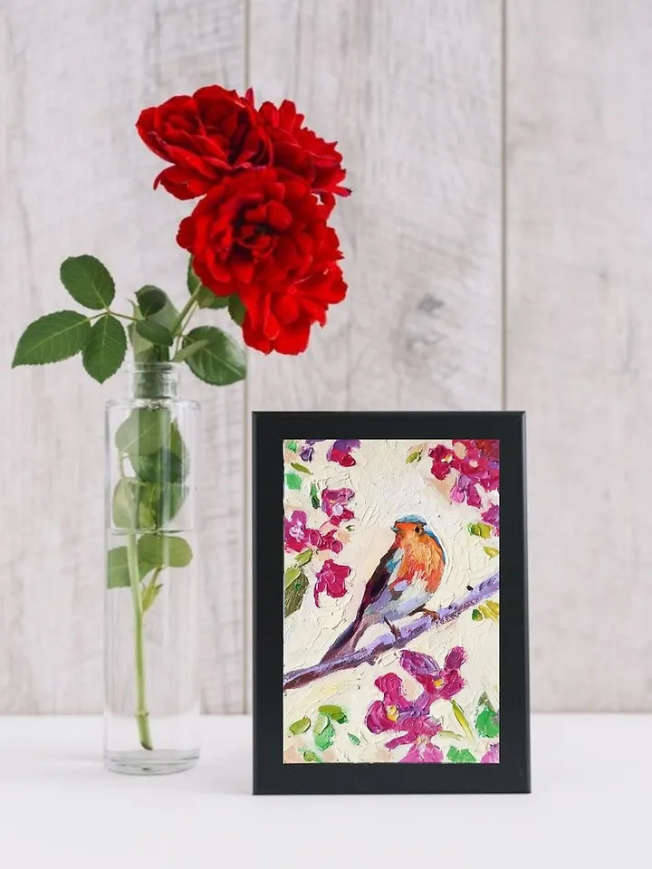 Robin Painting 油畫原作 Oil Bird 手工油畫 油畫 Original Art Animal Artwork 掛畫 by Verafe