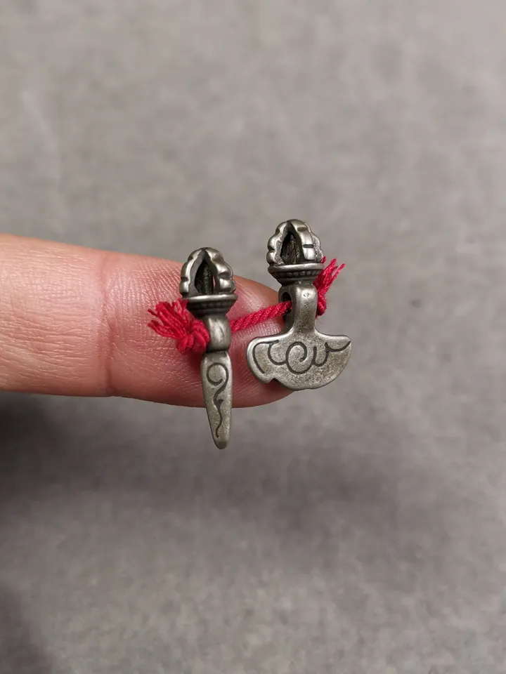 Gandhanra Handmade Tibetan Amulet Pendant,Mini Phurba and Kartika(knife of the dakinis) ,for Prayer Bead Counter,Mala Bead Accessories