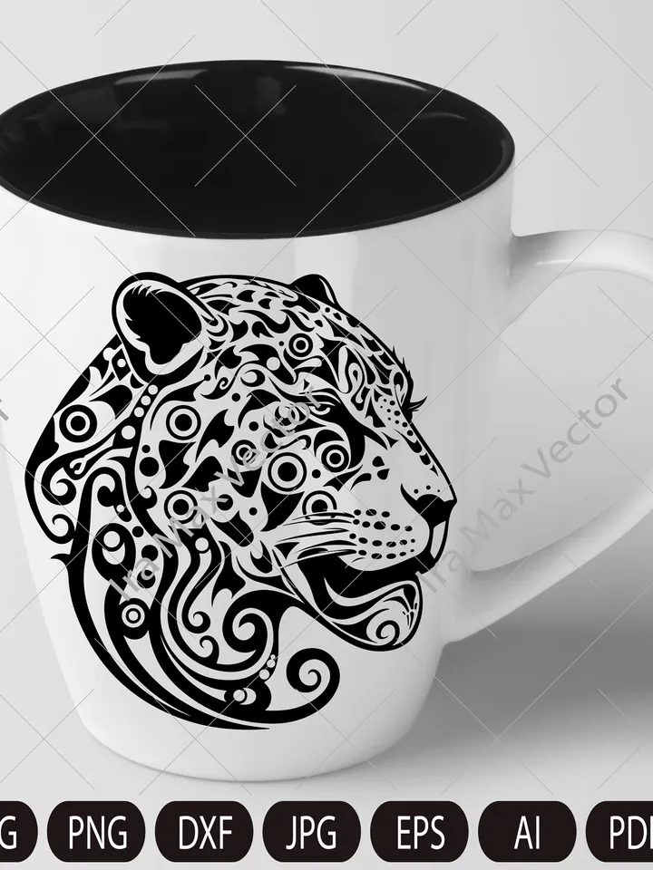 Jaguar face/Jaguar head/Jaguar mandala/Leopard head/ leopard svg/leopard face/leopard detailed/Clip Art silhouette