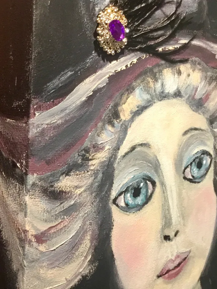 Victoria doll,original mix media painting on 3 d canvas,one of a kind, fantasy antique doll painting,gift,home decoration